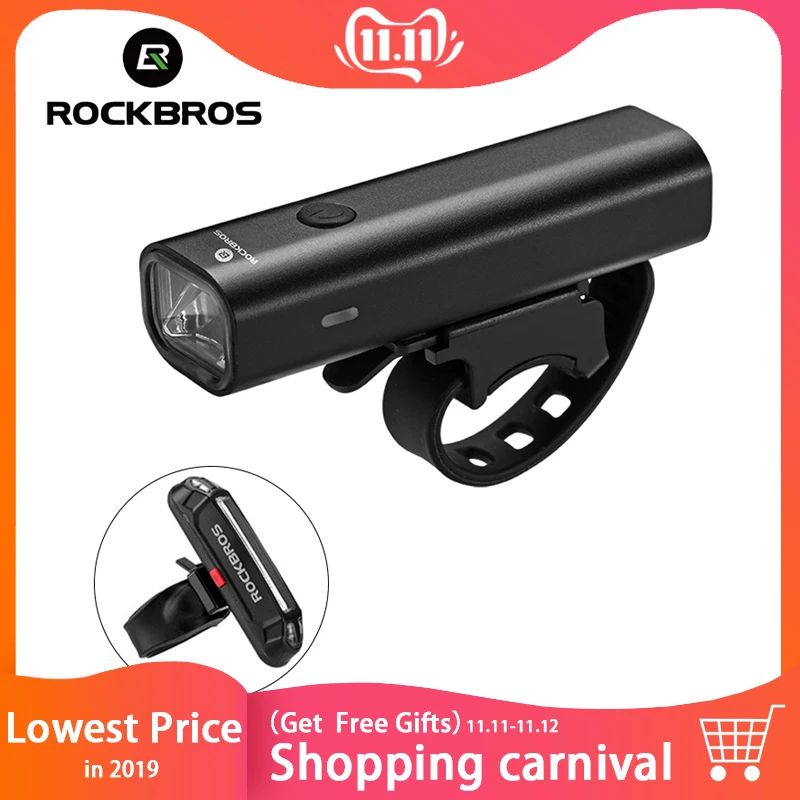 Online ROCKBROS Fahrrad Licht Scheinwerfer Fahrrad Lenker Vorne Lampe MTB Ritt Radfahren 400LM USB Aufladbare Taschenlampe Sicherheit Schwanz Licht