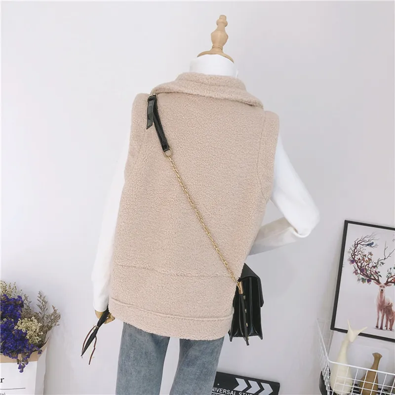 Autumn Winter Women Vest Coat Faux Lambswool Waistcoat Single Breasted Zipper Sleeveless Jacket Female Thick Warm Vest Jackets