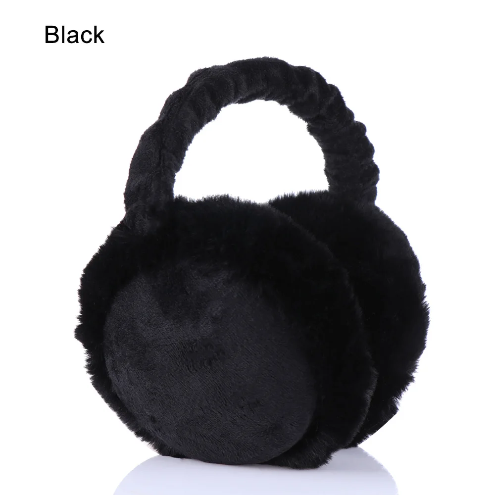 black Adjustable Warm Faux Fur Earmuff Women Headband Earlap Foldable Winter Ear Protector Ear Warmer Full Surround Earmuffs - Цвет: black