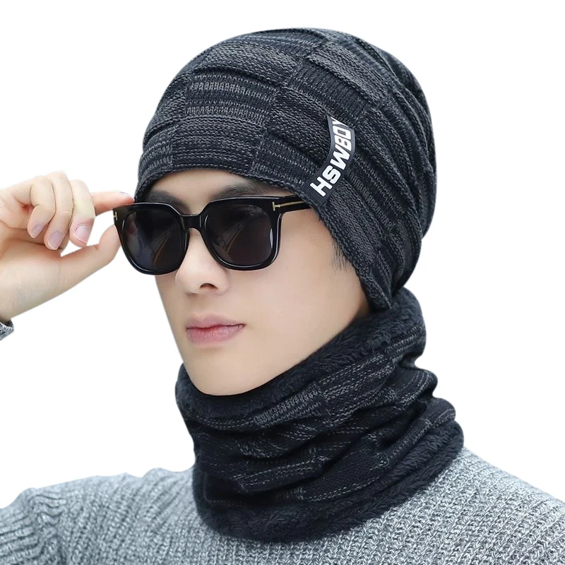 

New Men Autumn Winter Plus Velvet Thick Warm Knitted Hat Winter European And American Woolen Hat Outdoor Windproof warm Hats