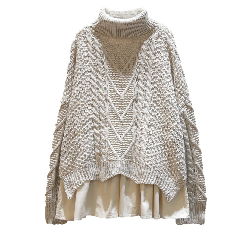 Winter New Korean Retro High Neck Sweater Two Pieces Fashion Design Casual Pullovers Korean Top