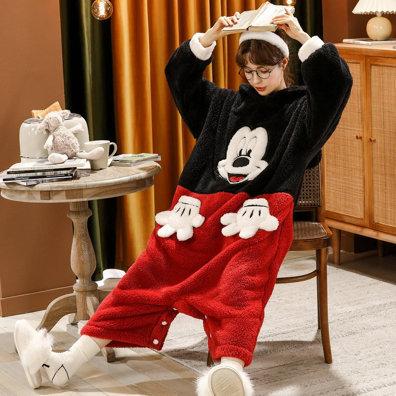 Disney Pijama con estampado de Mickey Mouse para mujer, ropa de casa de  manga larga con diseño de dibujos animados, Coral, grueso, Primavera| | -  AliExpress