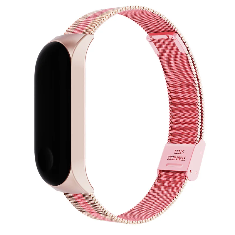 Розовый Умный браслет на запястье ремешок для Xiaomi mi 3 4 mi Band 4 3 ремешок металлический браслет из нержавеющей стали ремешок Z2 - Цвет: Розовый