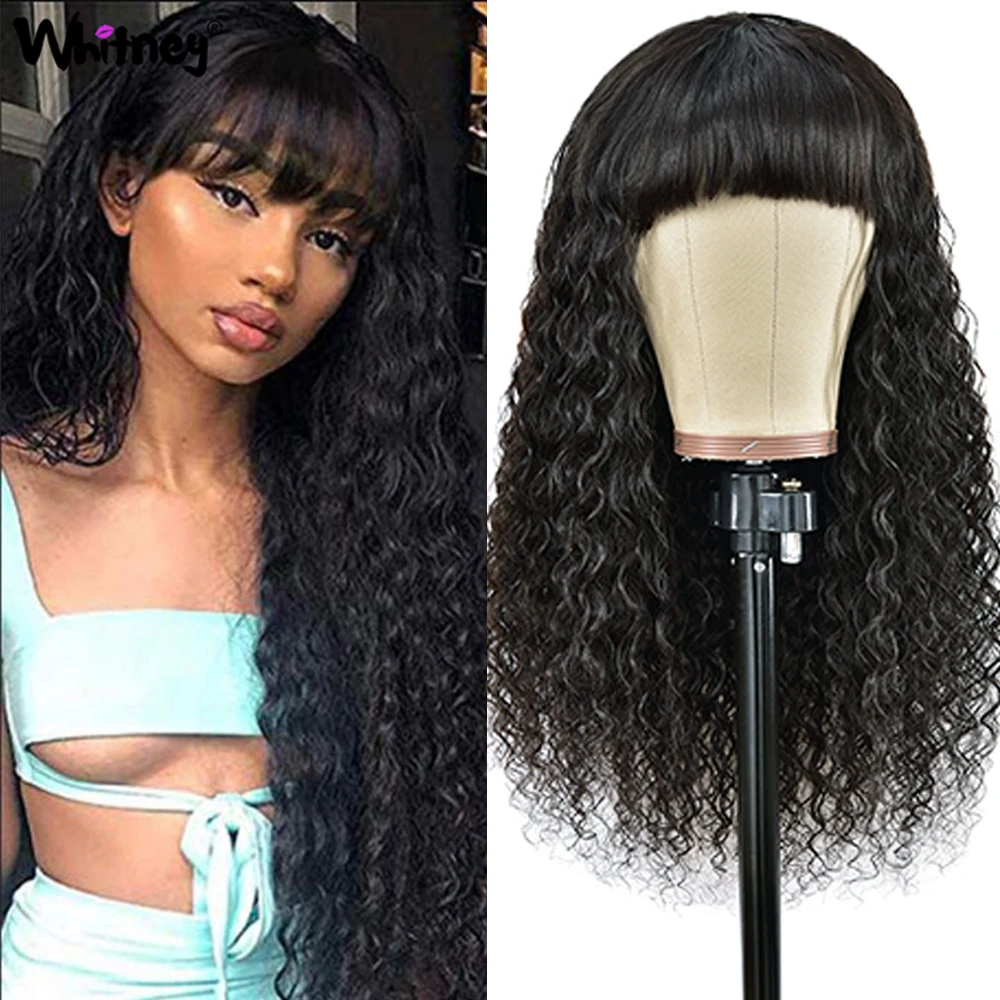 Water Wave Wig With Bangs Full Machine Wig Human Hair Wig 180% Density Brazilian Hair Remy Hair Shuangya 30 Inch For Black Women