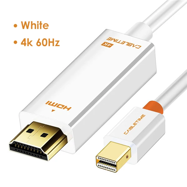 CABLETIME Новое поступление Thunderbolt 4K Mini DisplayPort Адаптер DP к HDMI DP кабель для 1080P ТВ компьютер MacBook C056 - Цвет: White 4K 60hz