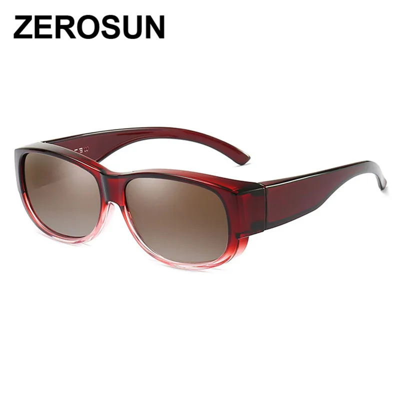 gradient red brown Zerosun Fit on поляризованные солнцезащитные очки для женщин и мужчин, очки для вождения, рыбалки, близорукости, водителя, дальнего видения, UV400 - Цвет линз: gradient red brown