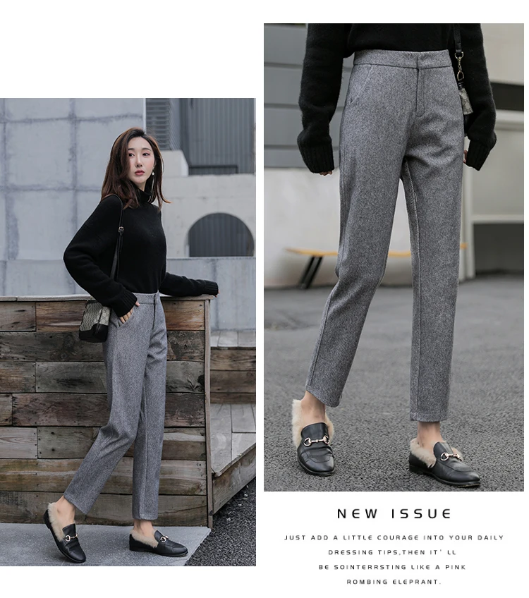 Модные шерстяные брюки осень зима женские брюки с высокой талией Pantalon Женские повседневные клетчатые OL костюм брюки WP125