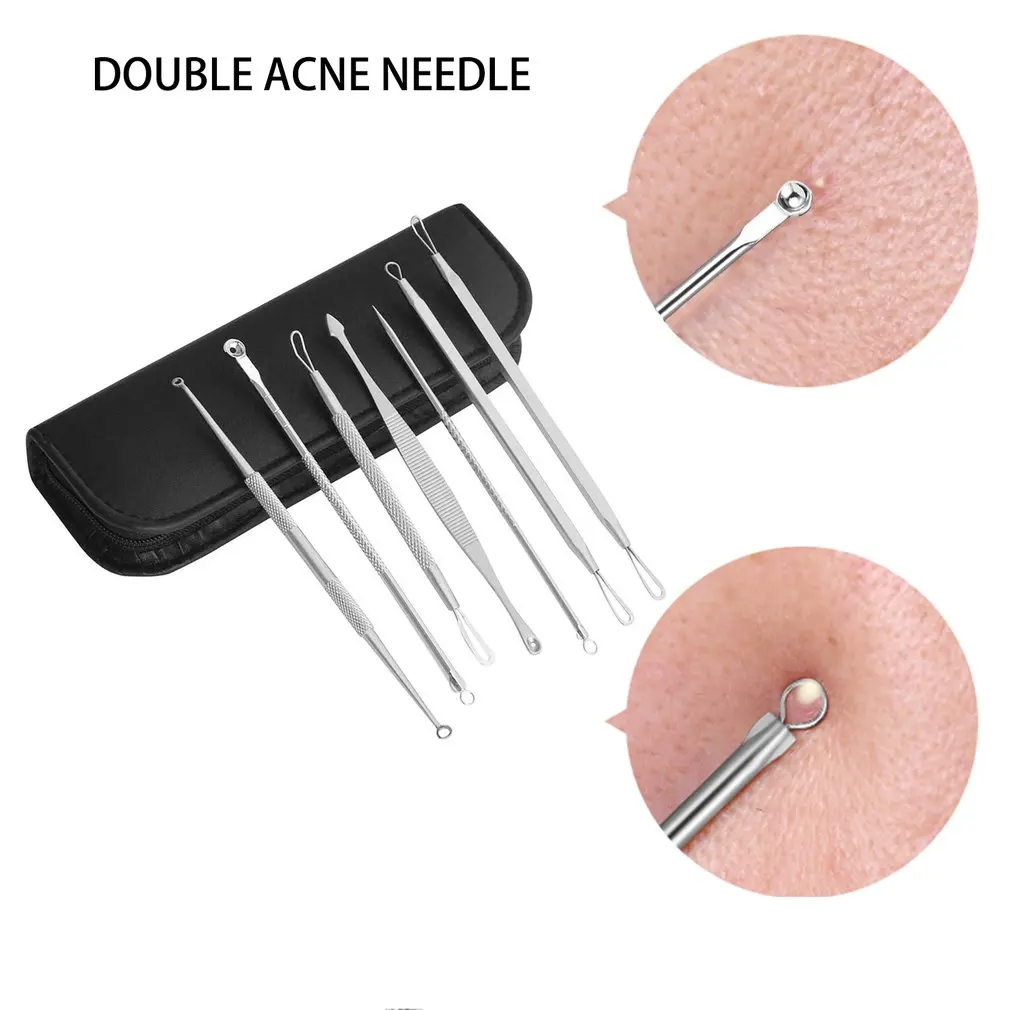 

7pcs/bag Blackhead Remover Tool Kit Skin Care Tools Spot Comedone Acne Needle Clip Pimple Tweezer Blemish Extractor + Bag new