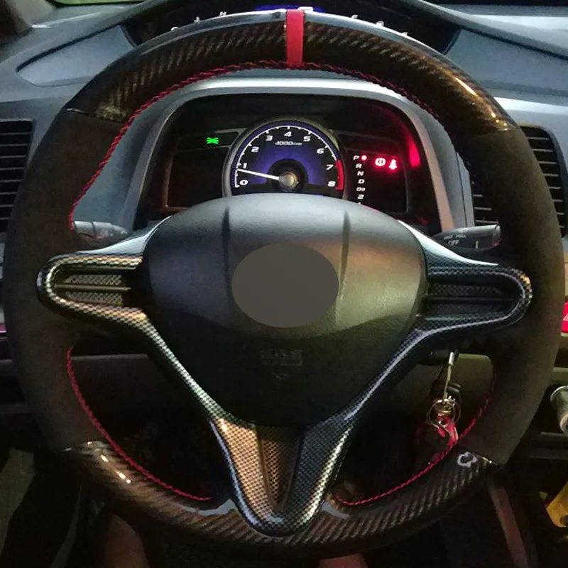 Черный углеродного волокна Черная замша DIY чехол рулевого колеса автомобиля для Honda Civic 8 2006-2009 Old Civic 2004-2011(3-спица