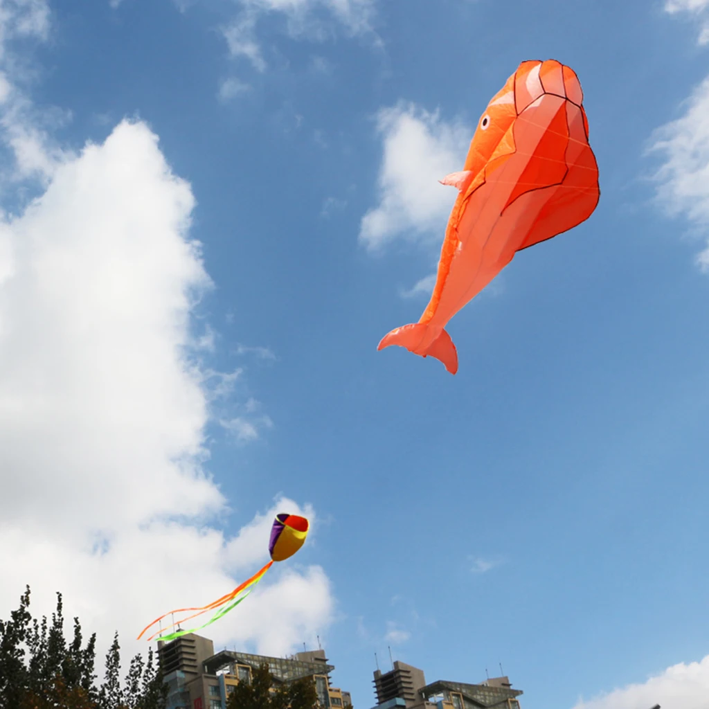 85inch Orange Dolphin Frameless Soft Parafoil Kite For Kids & Adults Park Beach Play