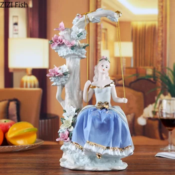 

Nordic Desk Decoration Ceramics Crafts Character Statue Pretty Girl Swinging Exquisite Figurine Home Decoration Accessories