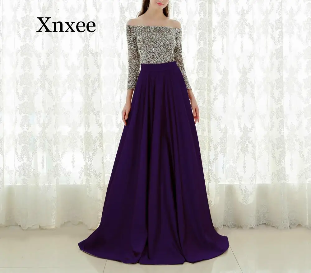 

Sexy Boat Neck Off Shoulder Satin Dress Floor Length Sequined Plus Size vestido de novia