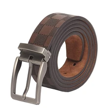 High Quality Men's Genuine Leather Pin Buckle Belt Belt Fashion Plaid Embossed Belt with Designer Cowhide Trousers