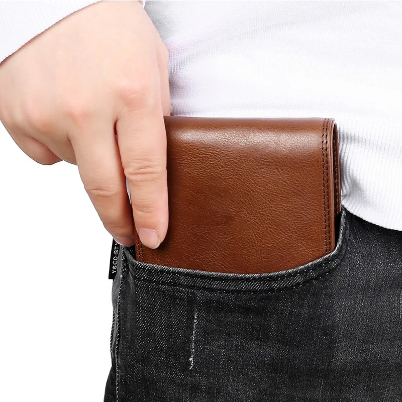 

RFID Blocking Genuine Leather Men Wallet Short Bifold Card Holder For Business Multifunctional Billfold Male Slim Purse Clutch