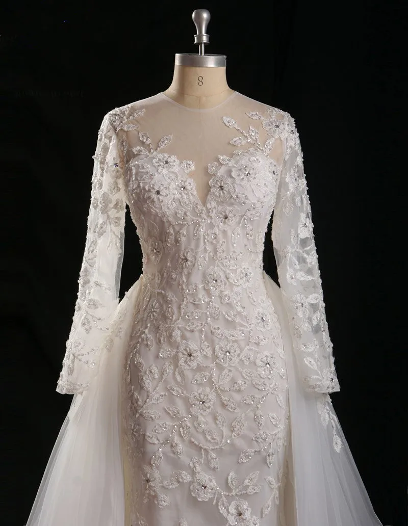Vestido De Noiva Princesa Настоящее винтажное кружевное платье русалки с длинным рукавом Съемная юбка свадебное платье платья для матери невесты