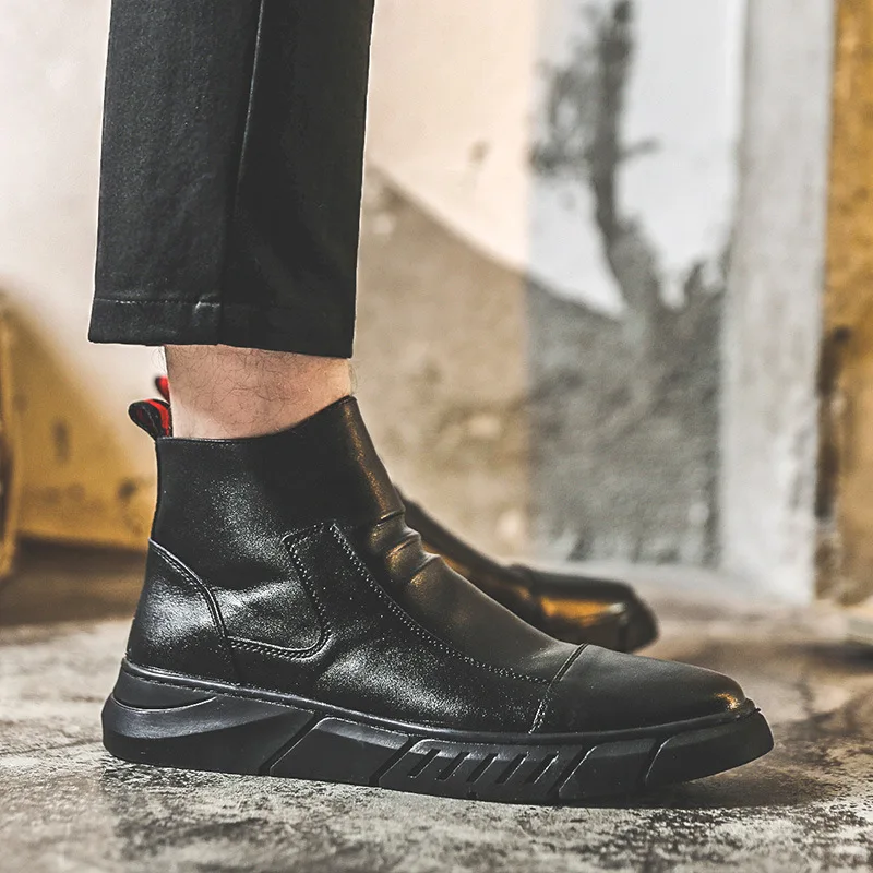

Ozhouzhan MEN'S Leather Boots Winter Korean-style Fashion Casual High-top Board Shoe Trend Martin Boots Foot Covering Chelsea Bo