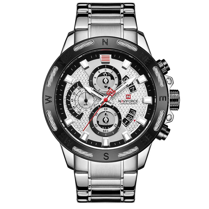 Silver Black NAVIFORCE Топ Роскошные модные повседневные часы мужские военные мужские часы аналоговые кварцевые мужские часы с хронографом Relogio Masculino - Цвет: Silver Black