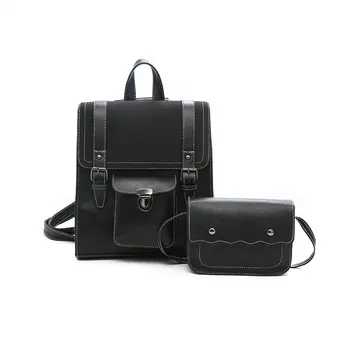 

OLOEY 2pcs/Set Teenagers Girls College Style Backbags Woman PU Leather Colors Bag Female High Quality Bags Women Bag Set