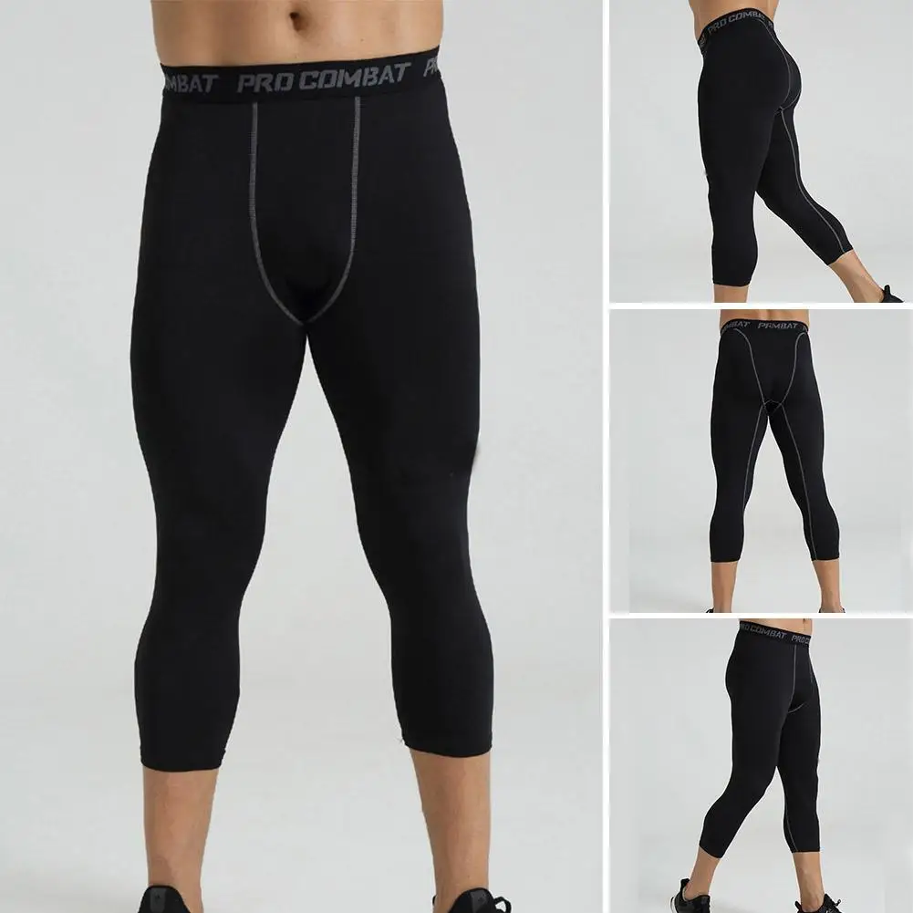 Men's Sports Tight Pants Cycling Compression Running Cropped One Leg  Leggings Basketball Football Cycling Fitness Trouser