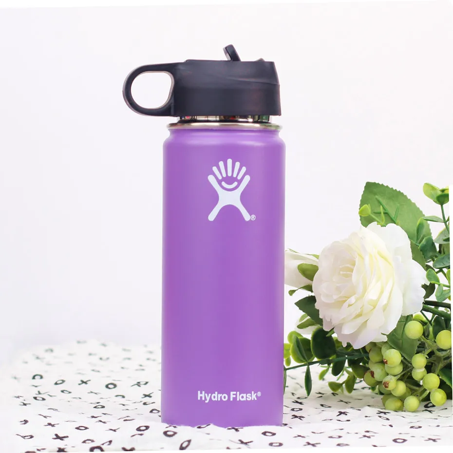 Stainless Steel Water Bottle Hydro Flask Water Bottle Vacuum Insulated Wide Mouth Travel Portable Thermal Bottle 32oz - Цвет: Purple