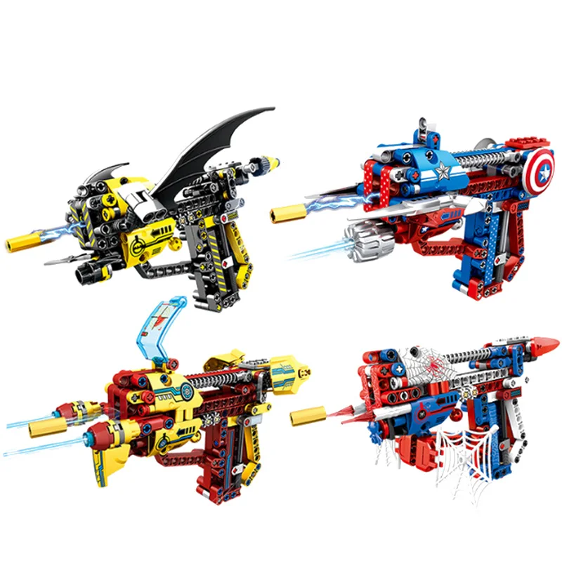 

The Avengers 4 Iron Man Spider-Man DIY Assembly Toy Brain Game Model Emission Building Blocks Toy gun Outdoor Game Toy