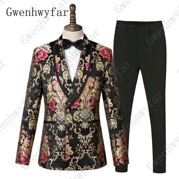 suits 2 Gwenhwyfar темно-синий с заостренным отворотом, 3 предмета, костюм с цветочным принтом, мужской смокинг, цветочные свадебные костюмы для выпускного вечера, лучший мужской блейзер с брюками, жилет - Цвет: suits 2
