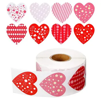 

1 Roll 8 Patterns Wedding Party Heart Shaped Print Label Stickers Craft Per Roll