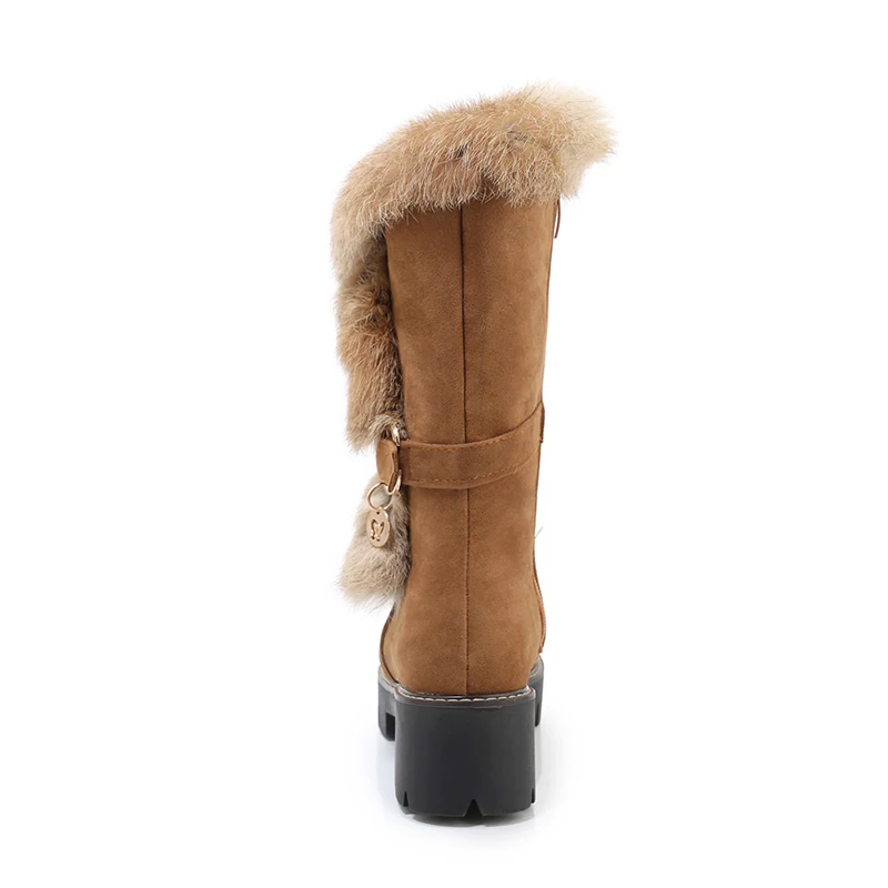 Party style comfortable flock warm winter plush mid-calf boots fashion waterproof zipper medium with riding boots women's shoes