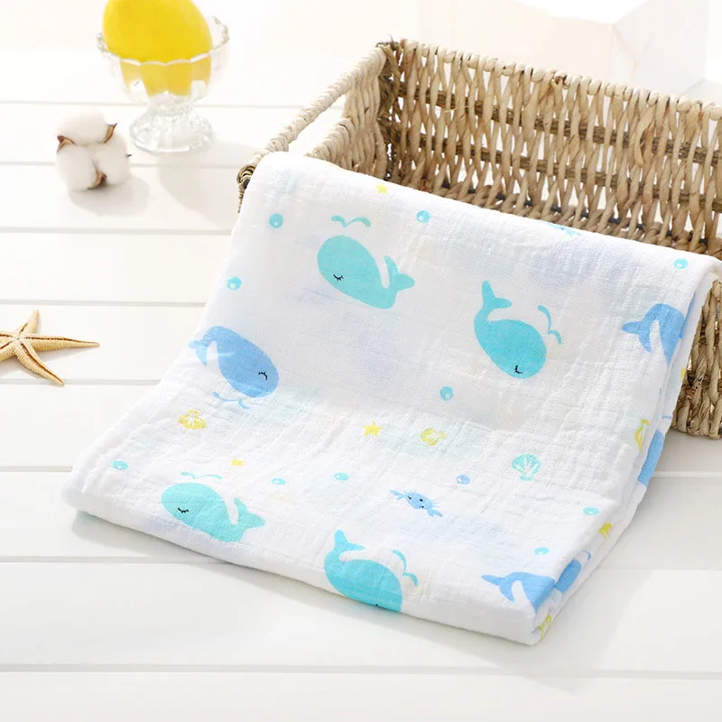Муслиновые хлопковые детские пеленки, мягкие одеяла для новорожденных, банное полотенце, марлевые детские пеленки для обертывания, спальный мешок, чехол для коляски, подарки на рождение - Цвет: whale