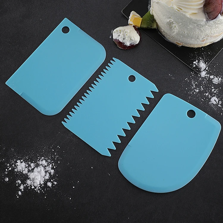 3 шт./компл. Пластик выпечки нож для теста торт Гладкий скребок ножей шеф-повара скребок для мастики паста край шпатели резак инструмент для выпечки - Цвет: Blue