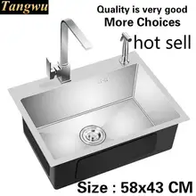 Роскошная прочная кухонная ручная раковина одинарная мойка, модная пищевая нержавеющая сталь 580x430 мм