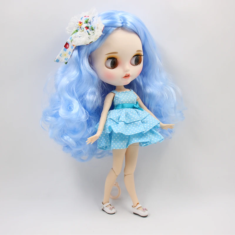 230BL6005 ледяная фабрика blyth кукла 1/6 bjd белая кожа 19 суставов тела длинные вьющиеся голубые волосы и маленький открытый рот 30 см девушка