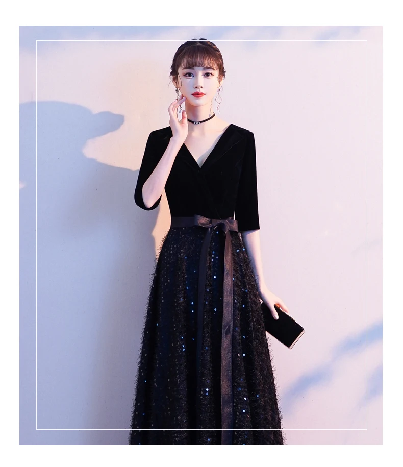 Wei yin AE0357 Платье De Soiree элегантное вечернее платье с коротким рукавом длинное торжественное платье вечернее платье Черное вечернее платье с v-образным вырезом Платья для вечеринок