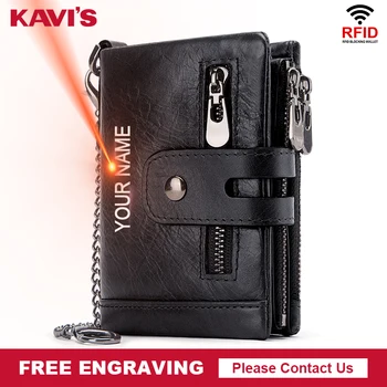

KAVIS Free Engraving Rfid Genuine Leather Wallet Men Coin Purse Male Cuzdan PORTFOLIO MAN Portomonee Black Small Walet Pocket