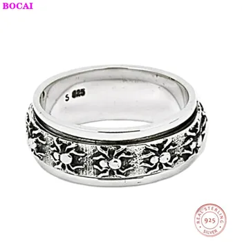 

BOCAI S925 sterling silver rings for men and women retro Thai silver pure silver small spider simple rotate male and female ring
