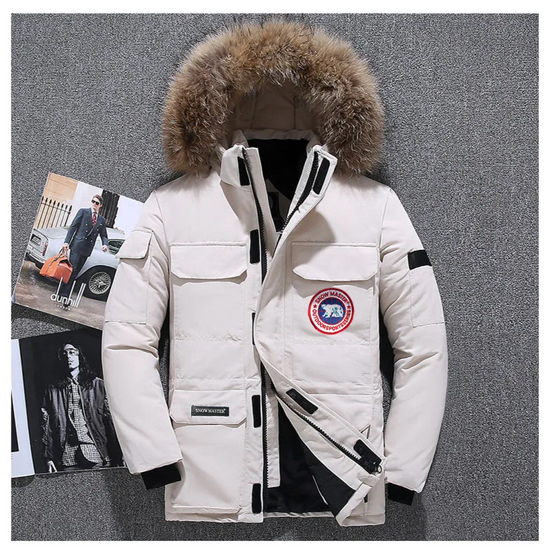 Высокое качество-40 Цельсия гусиный пух мужские парки зимняя куртка теплая 90% белая утка