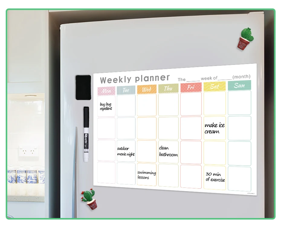 Магнитный календарь для холодильника стираемая доска для сообщений ежедневный Еженедельный ежемесячный планировщик Органайзер магниты на холодильник 42x30 см