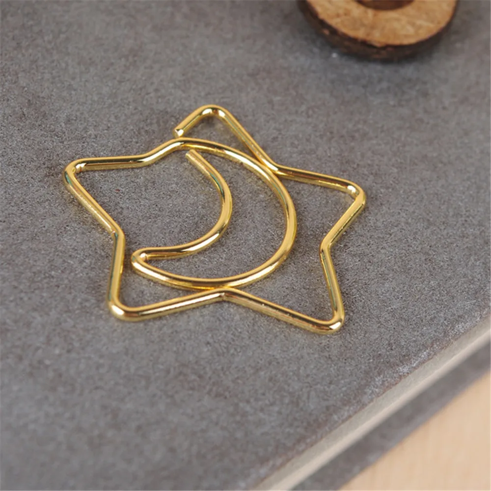 Paper Clips,Book Clips,Memo Holders 15pcs/box Gold Star Moon Metal Bookmark Paper Clips For Book Marker Binder Photo Memo Clip Stationery School Office Supplies