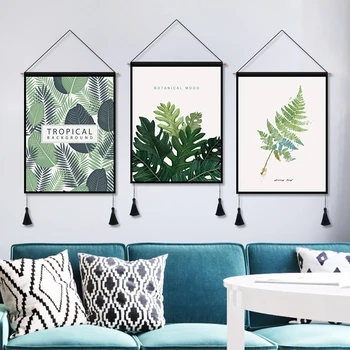 

Nordic Style Tapestry Tropical Leaves Decor Electric Meter Box Painting Art Pictures Background Bedroom Cotton Linen Wall Cloth