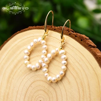 

GLSEEVO Original Handmade Natural Fresh Water Pearl Round Drop Earrings For Party Wedding Jewelry Boucle D'oreille Femme GE0719