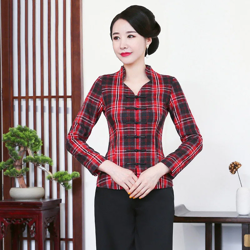 Элегантная кружевная рубашка в китайском стиле Cheongsam, блузка, топы для женщин, красная Свадебная Qipao, новинка, осенне-зимняя одежда в стиле Тан