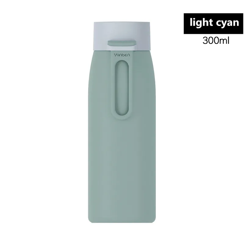 Bpa-free 300 мл 18/8 нержавеющая сталь открытый путешествия термос бутылка для воды Женская чашка для молока и чая портативная Силиконовая ручка вакуумная кружка - Цвет: light green