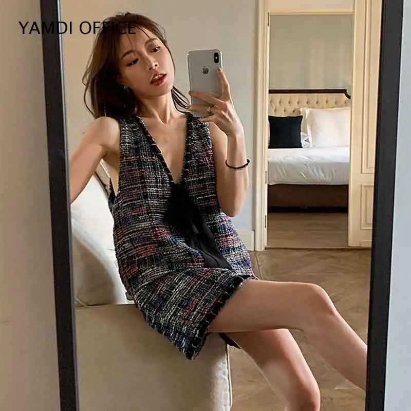 YAMDI летнее платье без рукавов в Корейском стиле, модное, с v-образным вырезом, свободное, для подиума, Сексуальные вечерние, для клуба, женские мини-платья, женская одежда
