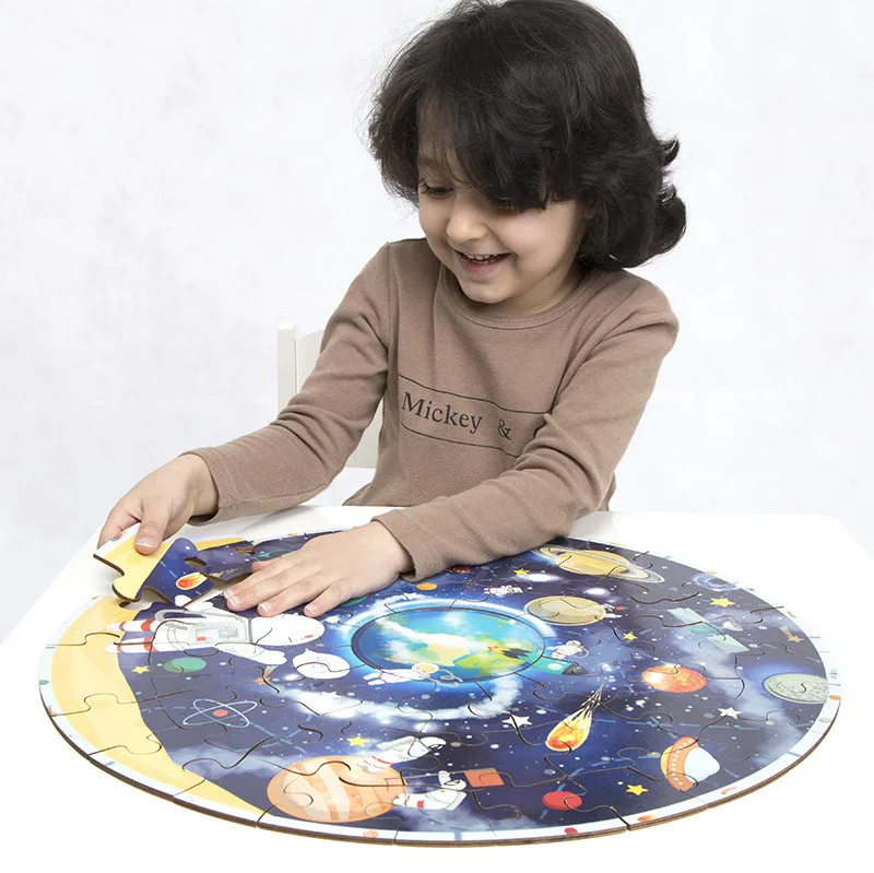 

Block wooden puzzle toy space background circular puzzle for children with mental retardation