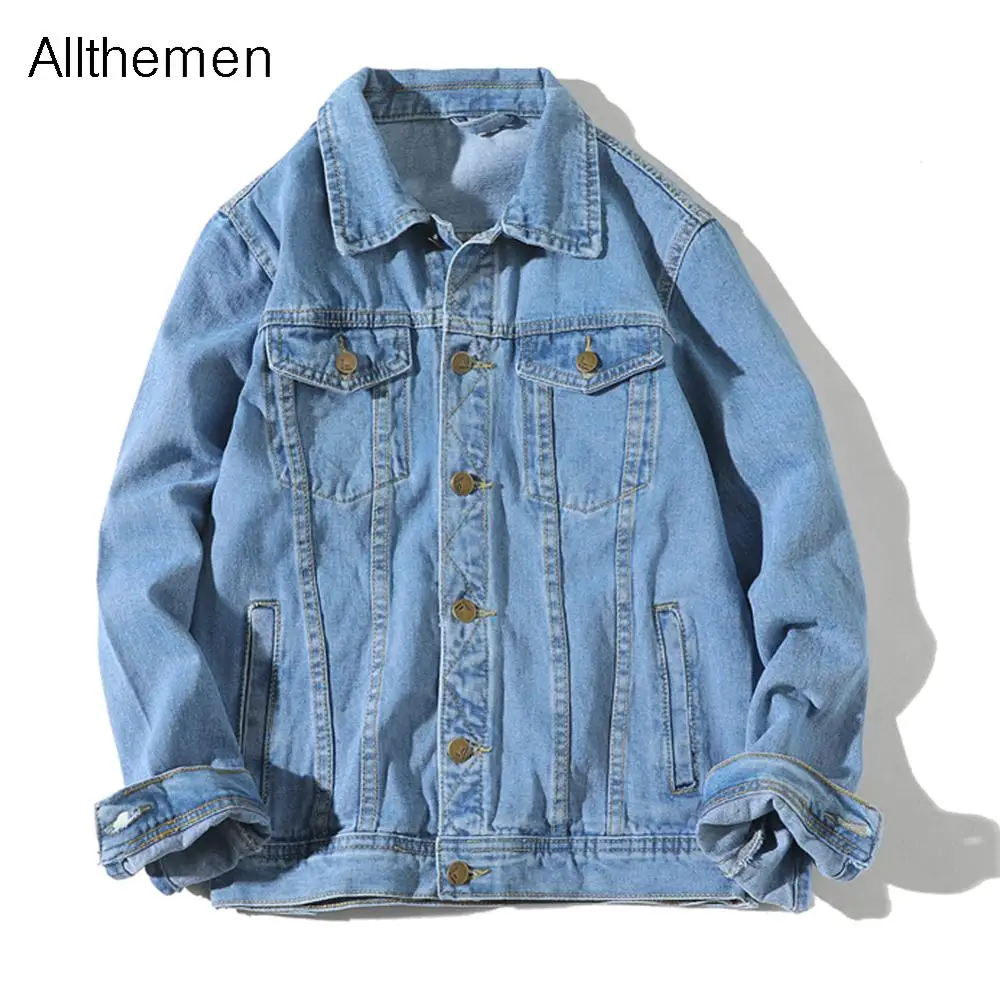 Мужская джинсовая куртка Allthemen модная Однотонная синяя и черная с длинным