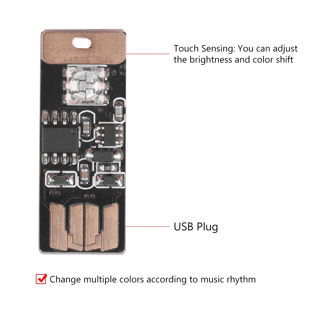 Автомобильный USB светодиодный светильник с сенсорным и звуковым управлением