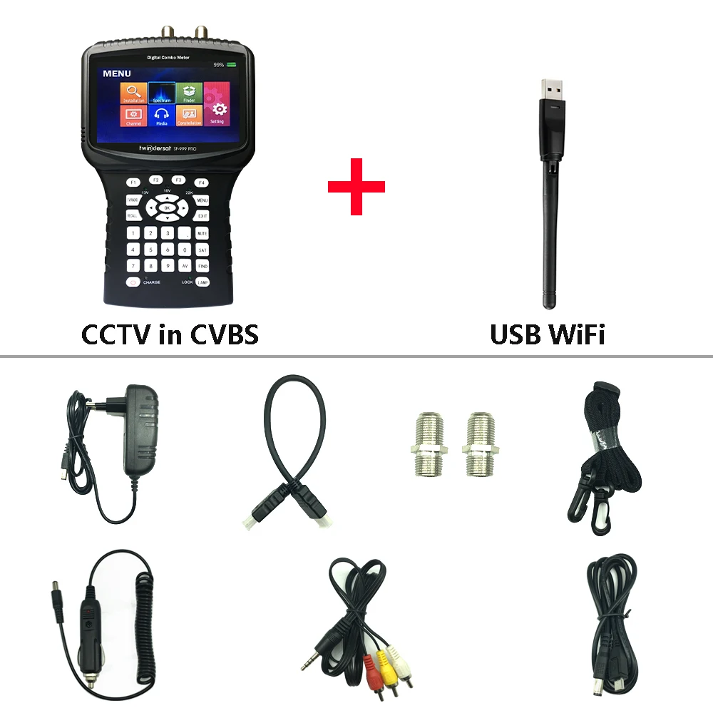 CCTV in CVBS Wifi Цифровой приемник HD комбинированный измеритель сигнала Twinkler SF-999 Prowith ЖК-дисплей Экран поддержка DVB-S2 DVB-T2 DVB-C анализатор спектра CCTV Камера - Цвет: CCTV in CVBS Wifi