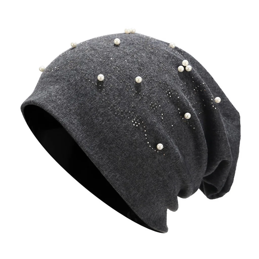 Модные женские шапки femme hiver polaire, Стрейчевые головные уборы, чистый цвет, бисер, жемчуг, головной платок, шапка# G4