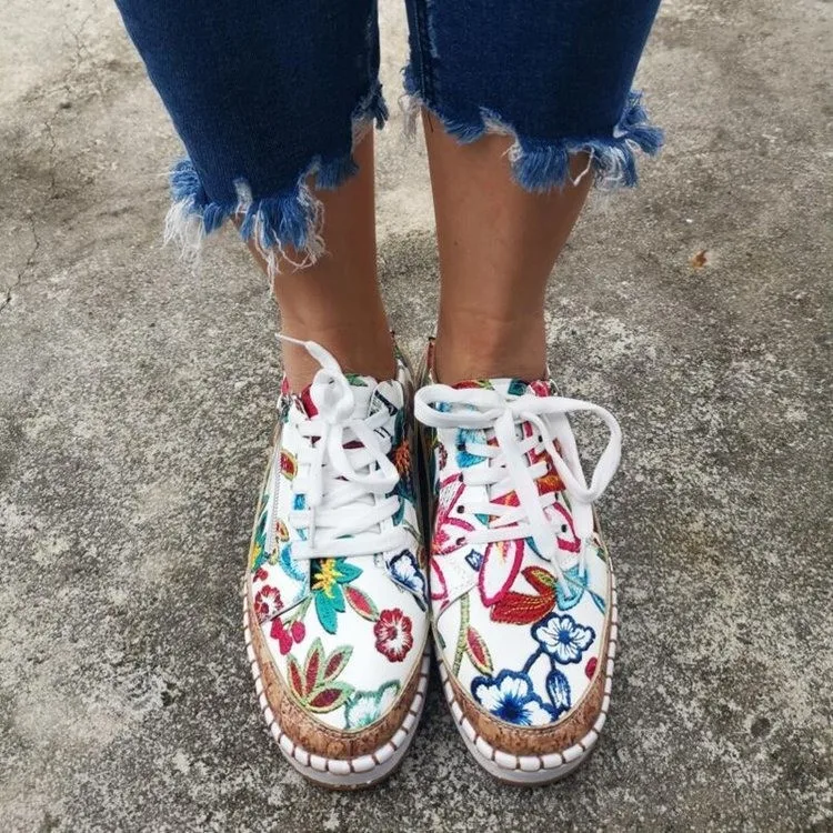 

Fashion Floral Print Loafers Women Vintage Flats Shoes Woman Platform Slip On Flats Sneakers Moccasins Casual Shoes