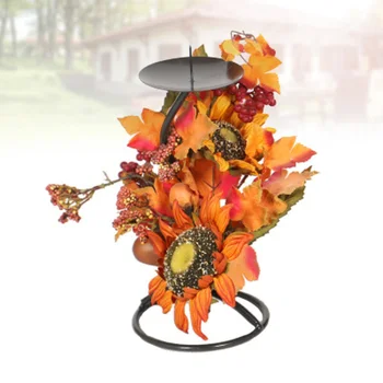 

Iron Candle Holder Simulation Sun Flower Maple Leaf Candle Stand Lantern Home Autumn Thanksgiving Decoration